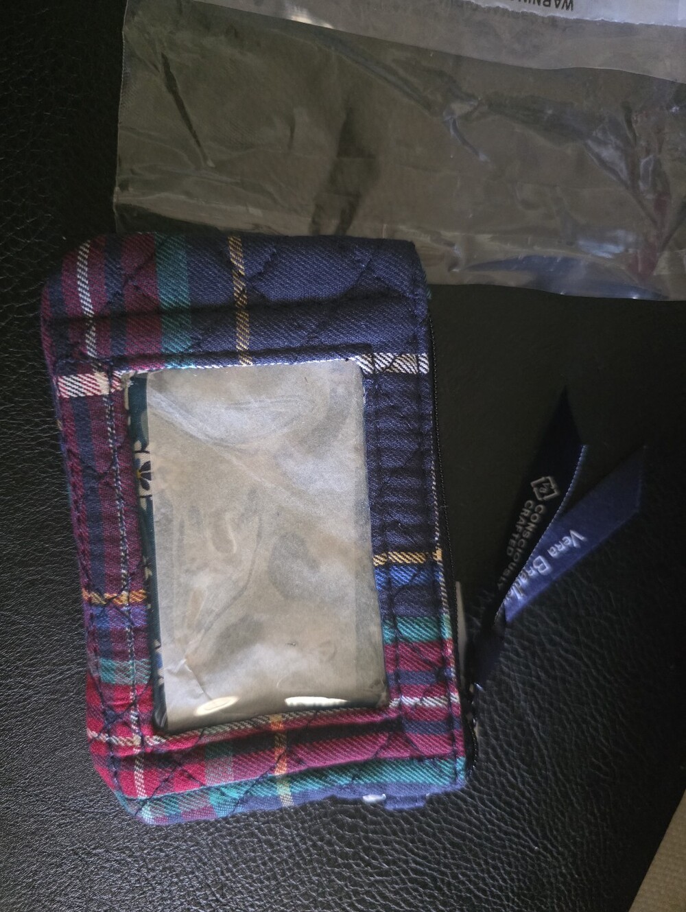 Vera Bradley Blue Plaid Quilted Zip Id Case Wallet